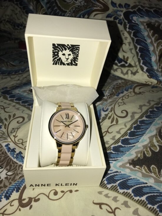 Anne Klein Women\'s Blush Pink And Gold Analog Quartz Resin Bracelet Luxury Watch